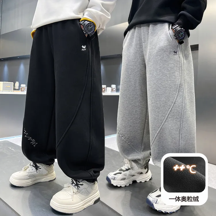 冬款加绒男童百搭休闲卫裤时尚洋气宽松中大童休闲裤儿童男童卫裤