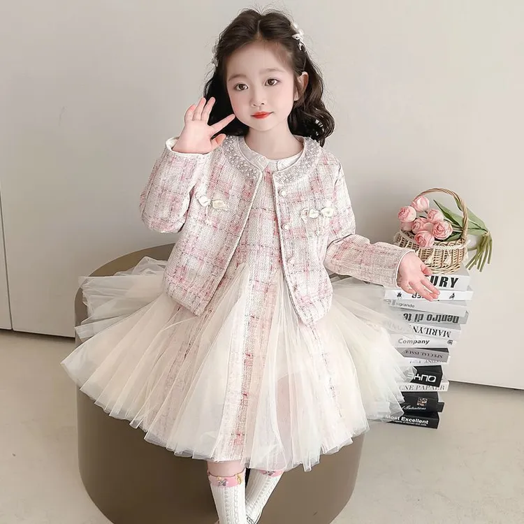 儿童套装裙2025新款女童小香风外套公主裙两件套女宝宝韩版连衣裙