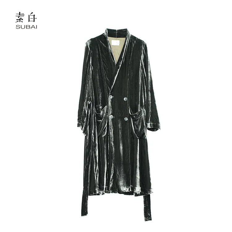 SB2409FY00322【素白】马乖丝绒长款风衣外套