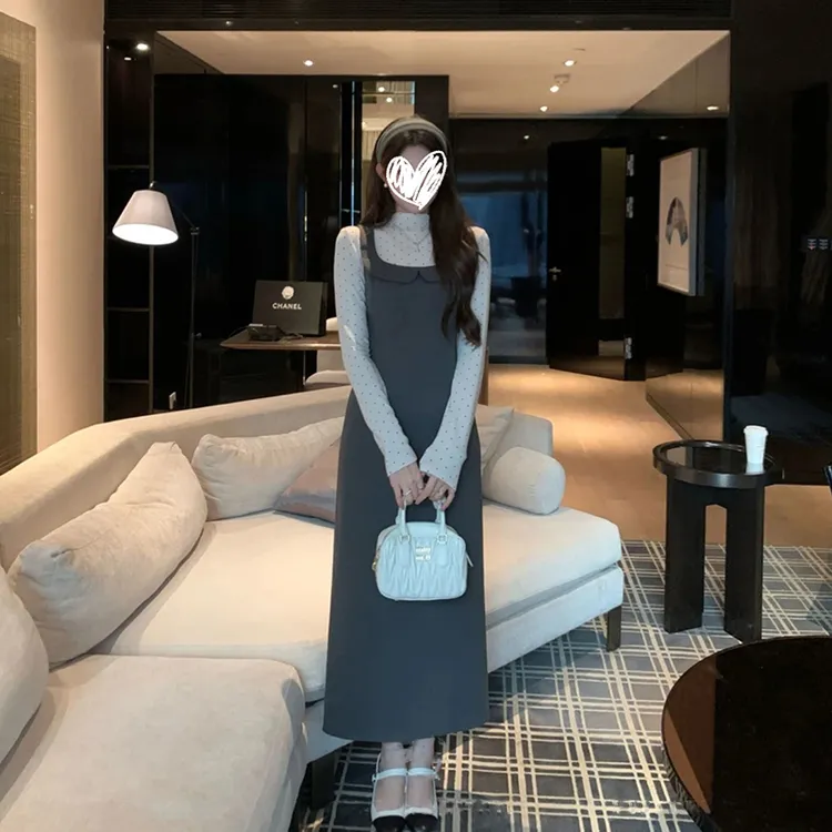 miu系气质显瘦千金感连衣裙漂亮韩系小裙子波点显瘦上衣短裙套装