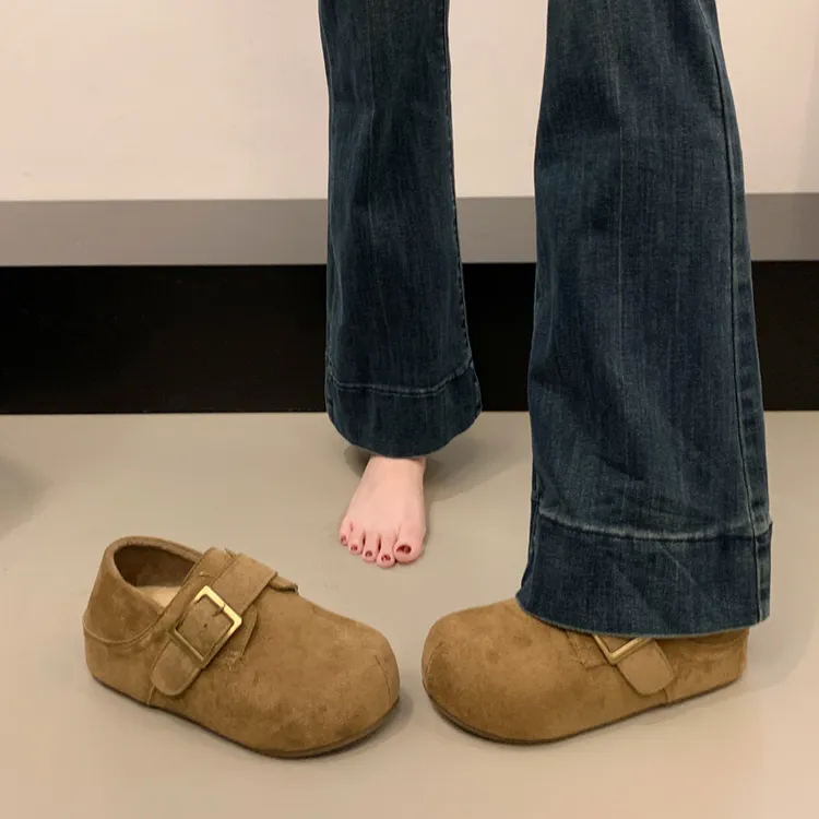 显脚小勃肯鞋女复古全包加绒2025冬季新款一脚蹬两穿博肯豆豆棉鞋