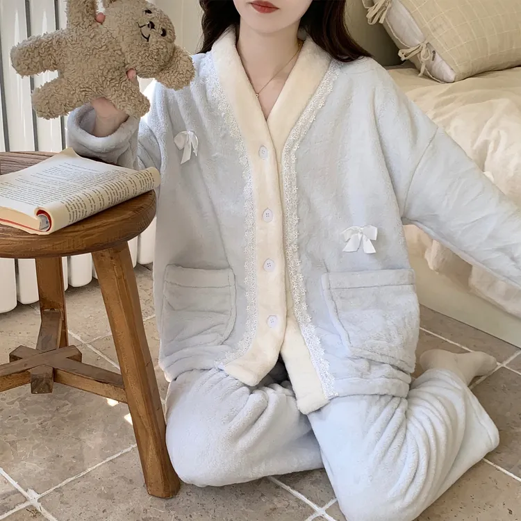 睡衣女款爆款2025新款秋冬季珊瑚绒加厚加绒保暖法兰绒家居服套装