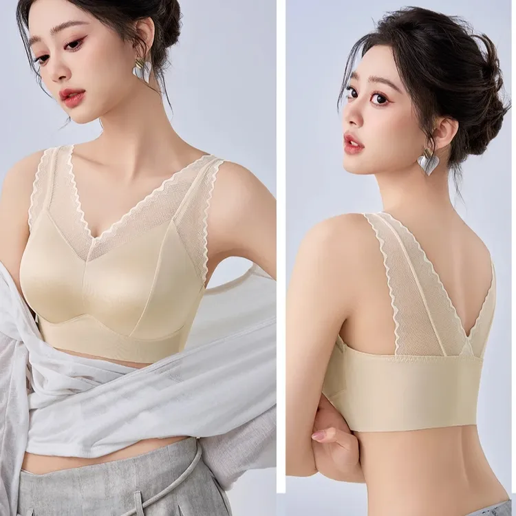 法式亲肤缎面舒适精致蕾丝吊带美背无钢圈内衣女薄款