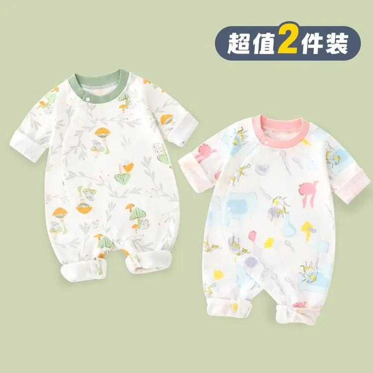 宝宝睡衣无骨缝制柔软新生儿长袖哈衣A类纯棉连体婴儿秋季衣服