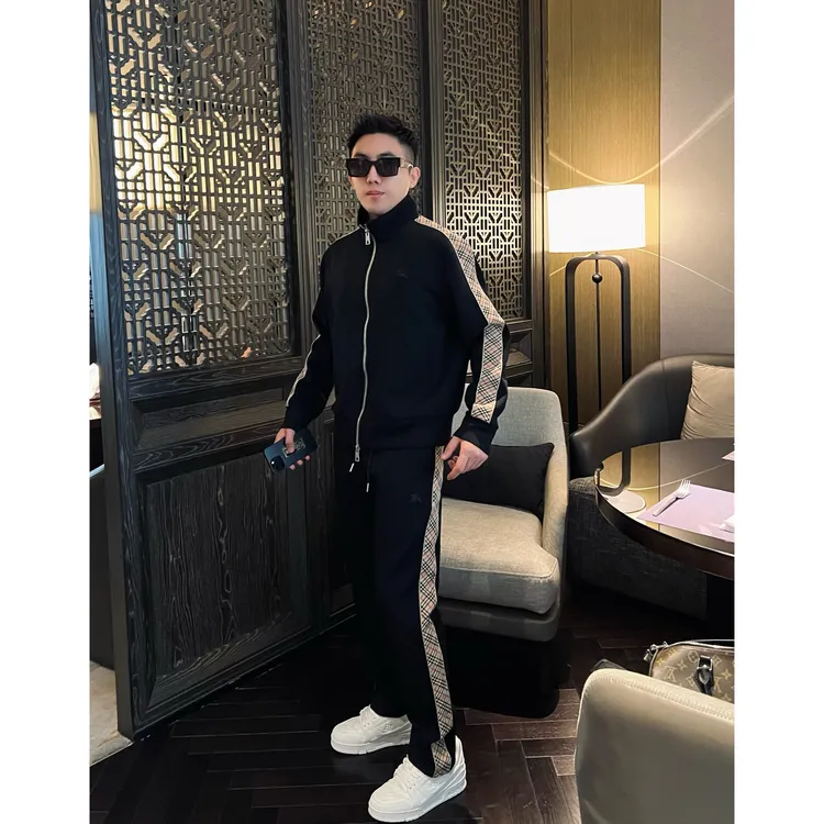 【战马套装】25秋痞帅男装刺绣格纹男士休闲长裤子情侣夹克外套装