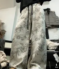 SHUANG洲：定制款宽松大版荷花加厚百搭印花长裤休闲裤