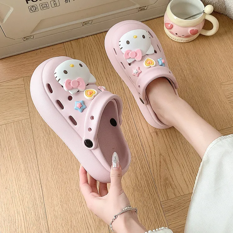 夏季拖鞋女鞋外穿网红时尚包头凉鞋少女心卡通洞洞鞋女款厚底防滑