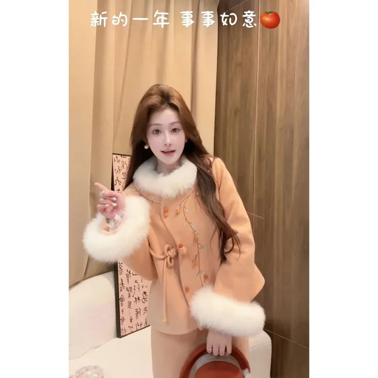 【婷婷】《柿柿如意》定制绣花羽绒加厚秋冬套装 TTY2FD750