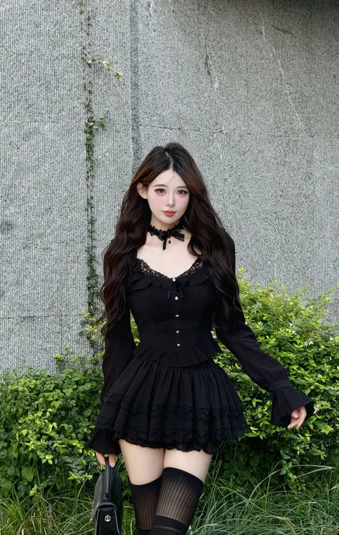 【精选优品】秋冬纯欲风法式时尚套装抹胸纯欲显瘦高腰内搭251736