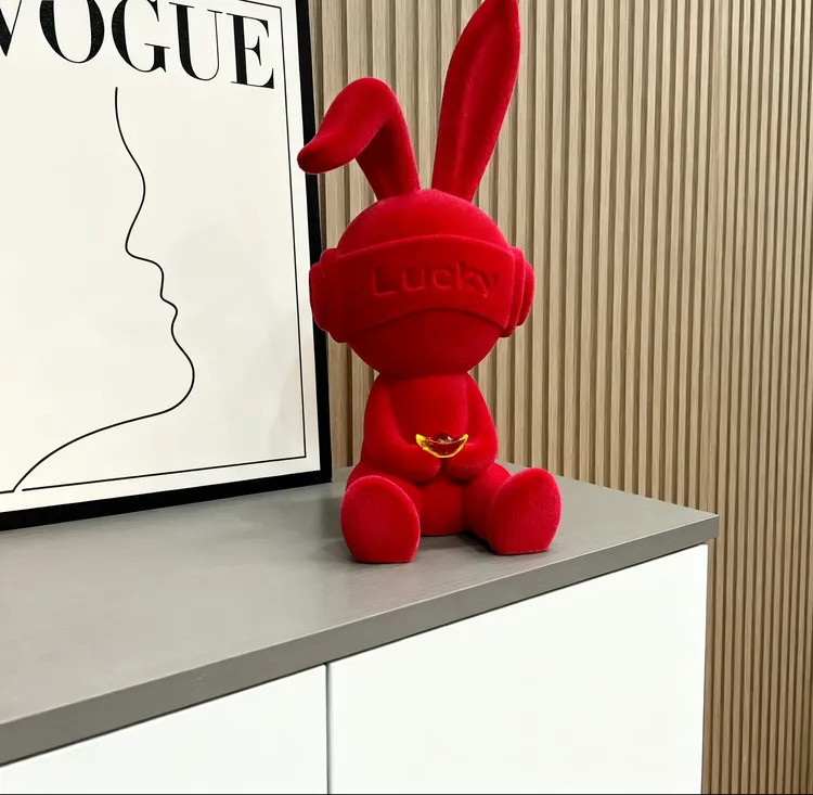 轻奢高级植绒兔丝绒兔元宝兔乔迁新居客厅中式摆件