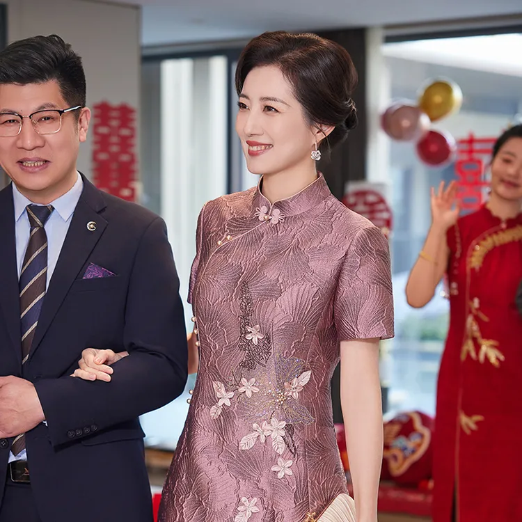 蕾蒂若新款喜婆婆喜妈妈婚礼显瘦婚宴连衣裙晚宴场合女装旗袍1358