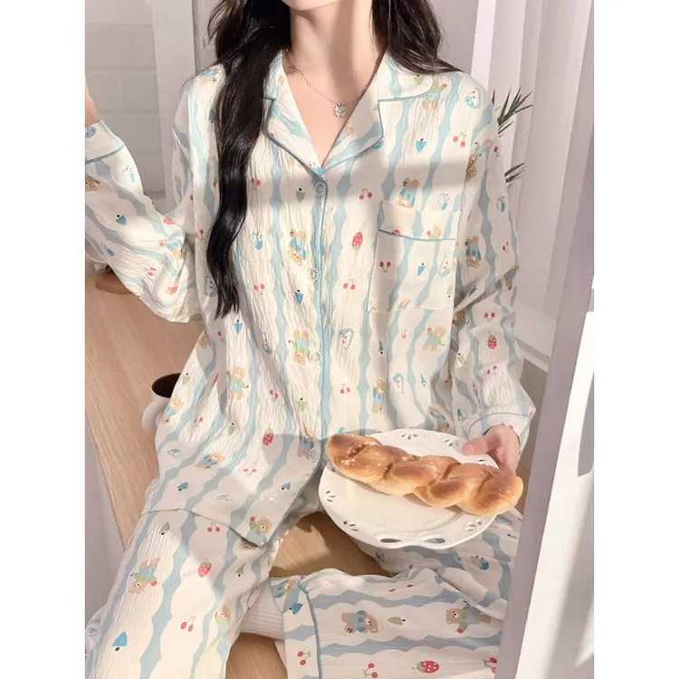 【长袖花园小熊】夏季云朵绵睡衣女两件套家居服春秋卡通睡衣套装