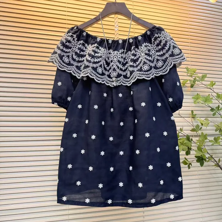 甜美高级清新简约韩版绣花设计T恤大码女装显瘦遮肉2025夏季新款