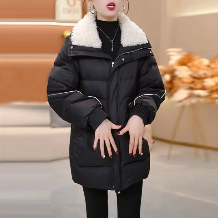 白鸭绒羽绒服女士2025冬季新款宽松黑色显瘦加厚大气毛领保暖外套