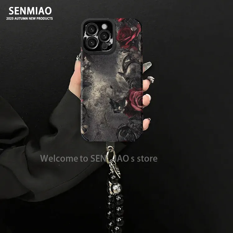 适用【苹果/oppo/华为/vivo/小米】复古玫瑰羊皮防摔手机壳女款