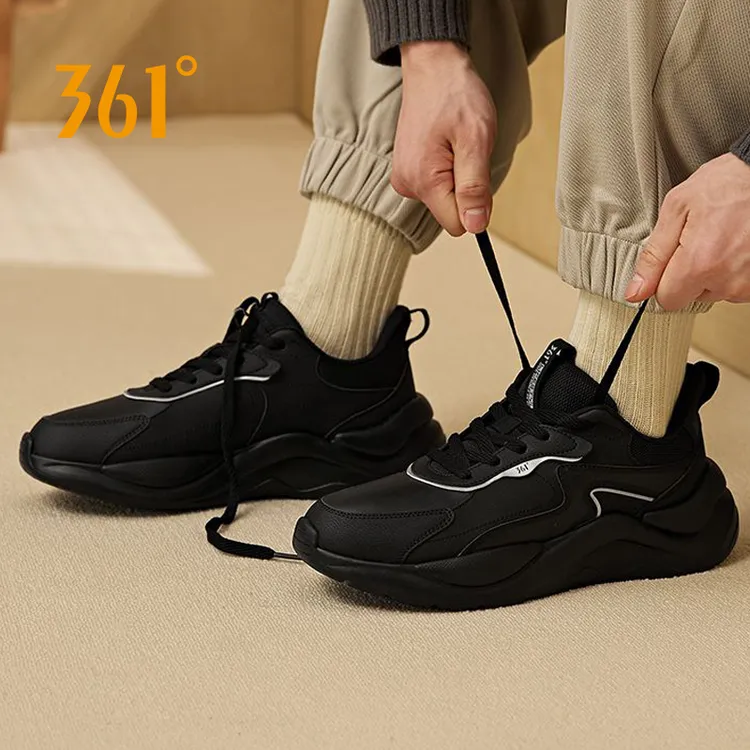 361°休闲鞋男2025秋季运动鞋皮面缓震复古老爹鞋黑武士开学军训鞋