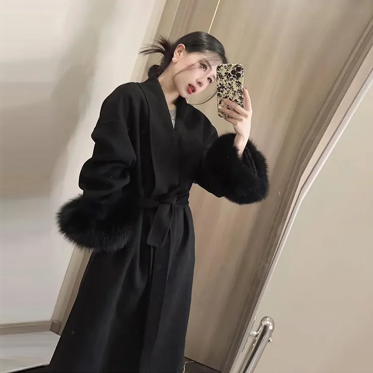 黑色双面呢子大衣女2025年秋冬新款赫本风高级感时尚洋气毛呢外套