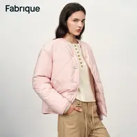Fabrique Rosalind 秋冬新品芭蕾粉撞色镶边V领鸭绒轻薄羽绒服