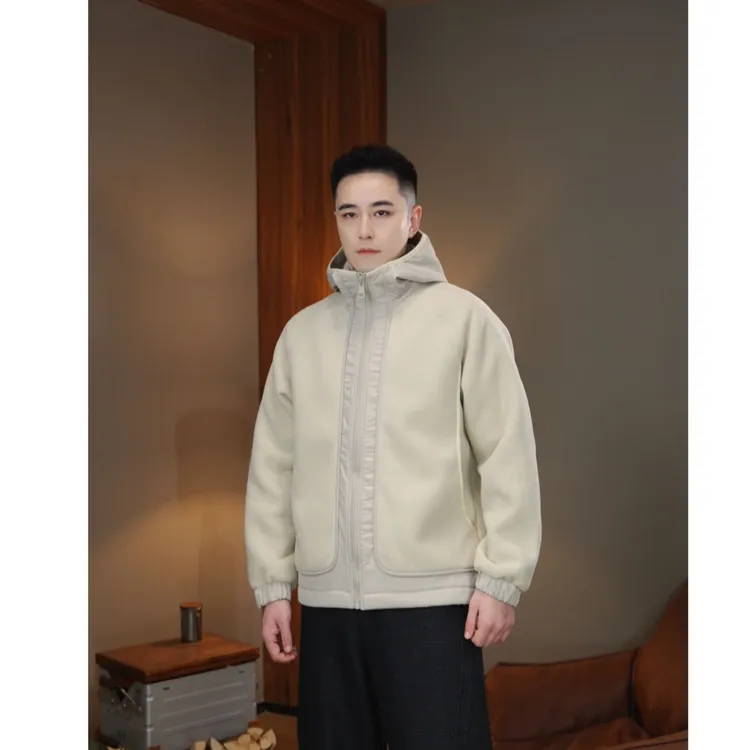 遥发服装【双面云朵绒感拼接连帽棉服】冬季情侣休闲百搭外套58606