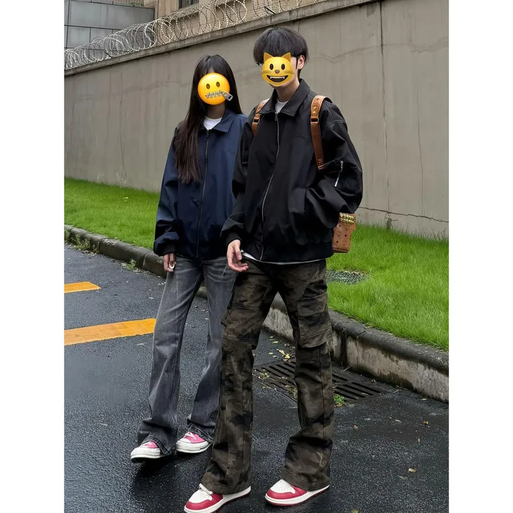 cra美式高街飞行员夹克外套男女秋季cleanfit短款翻领情侣棒球服