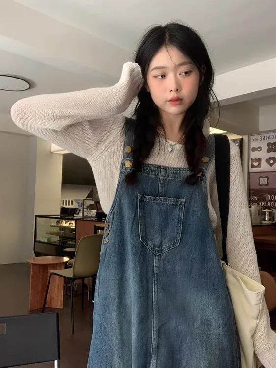 复古牛仔背带裙女夏设计感小众2025新款小个子吊带连衣裙显瘦长裙