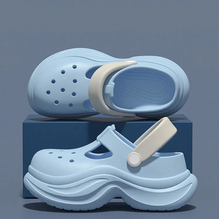 小个子厚底洞洞鞋女2025新款夏季外穿沙滩防滑增高包头凉拖鞋女士