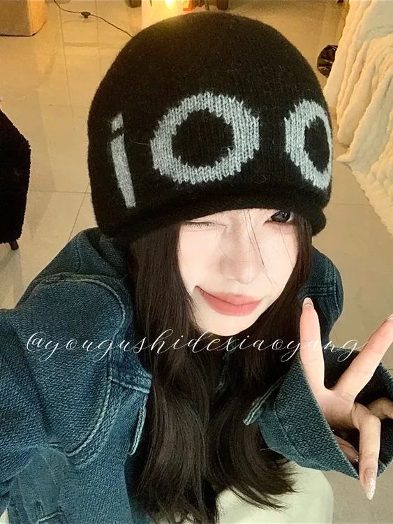 韩系博主感冷帽女千禧辣妹风宽松堆堆帽百搭加厚大头围帽子女针织