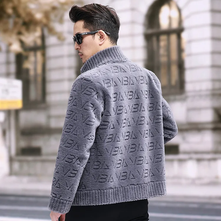 VBA 8888 100%灰色绵羊毛正反两穿外套保暖短款秋冬加厚大衣男