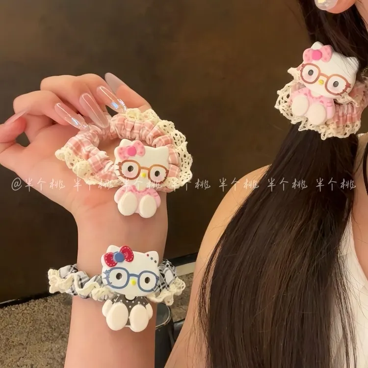 超甜眼镜猫咪发圈!卡通猫咪发绳kitty发圈小肠圈少女扎发皮筋头饰