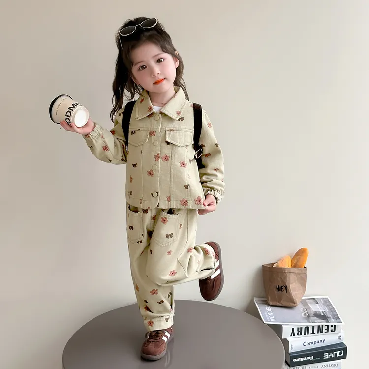 女童春秋套装2025新款儿童洋气时髦女宝宝卡通秋装休闲夹克两件套