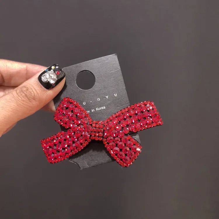 新款进口水钻蝴蝶结弹簧夹满钻闪闪侧边夹半扎发夹日韩发饰头饰女