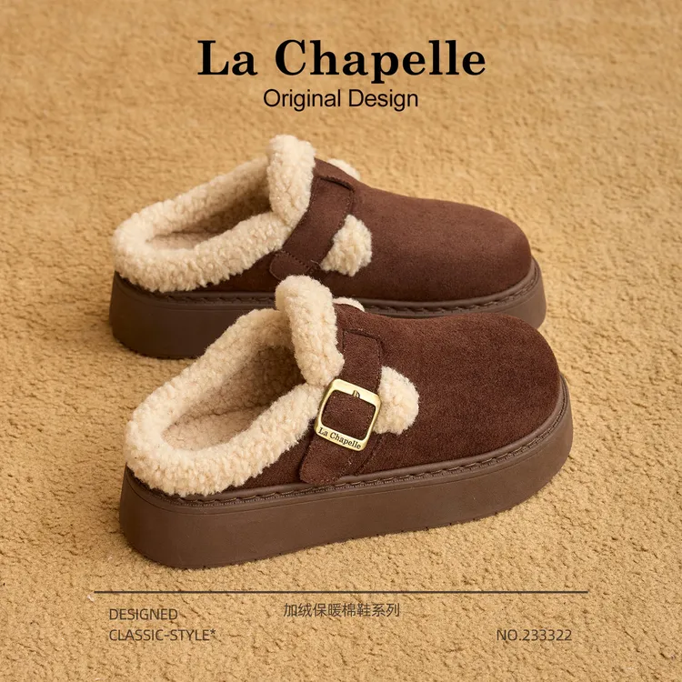 拉夏贝尔勃肯棉鞋女2025冬季新款复古加绒加厚防滑网红爆款半拖鞋