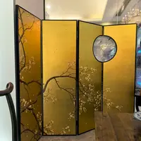 新中式别墅复古油画布包边国风家用古典折屏设计
