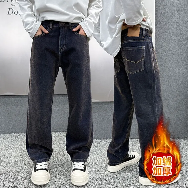 巴黎风高端秋冬新款高端百搭牛仔男士长秋季宽松直筒裤休闲工装裤
