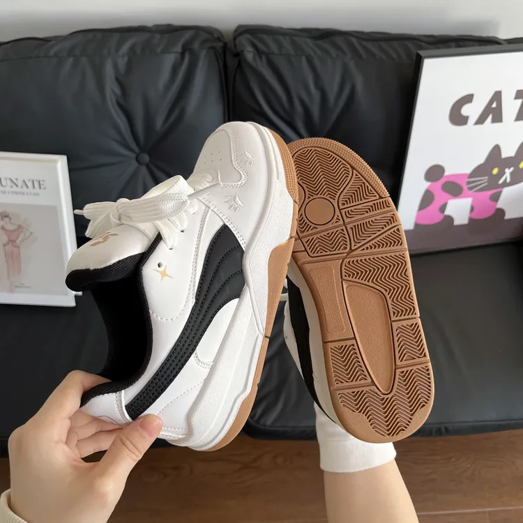 白黑复古板鞋男ins潮百搭休闲情侣小白鞋子2025新款厚底面包鞋女