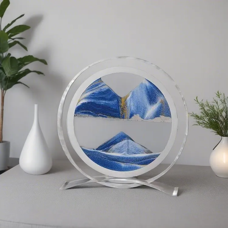 网红动景解压镜面流沙画简约抽象玻璃工艺品沙漏创意礼品轻奢摆件