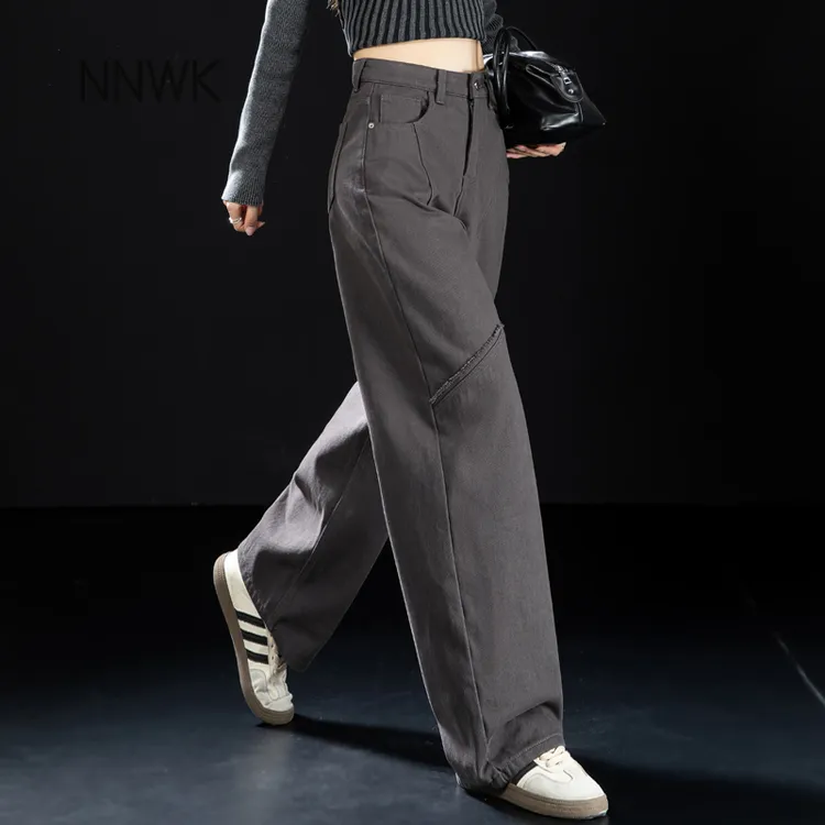 灰色加绒牛仔裤女款爆款2025新款秋冬美式弯刀裤休闲哈伦裤镰刀裤