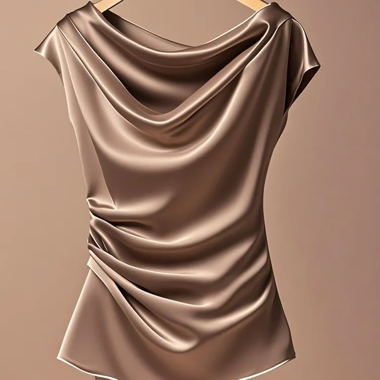 时尚新款小众洋气衬衫女咖色简约荡领上衣独特百搭轻奢减龄感