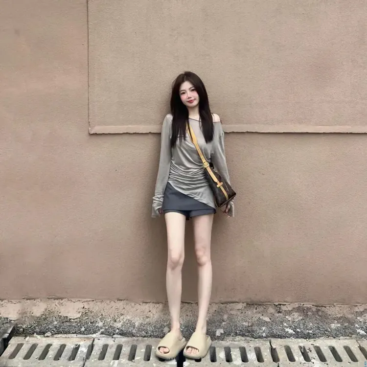 慵懒薄款防晒长袖T恤女夏季2025新款韩系休闲宽松上衣百搭裙裤子