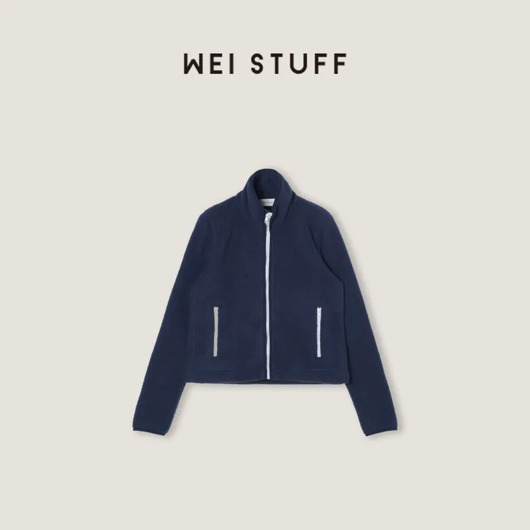 WEI STUFF“万能摇粒绒”藏青立领长袖拉链卫衣外套 10661