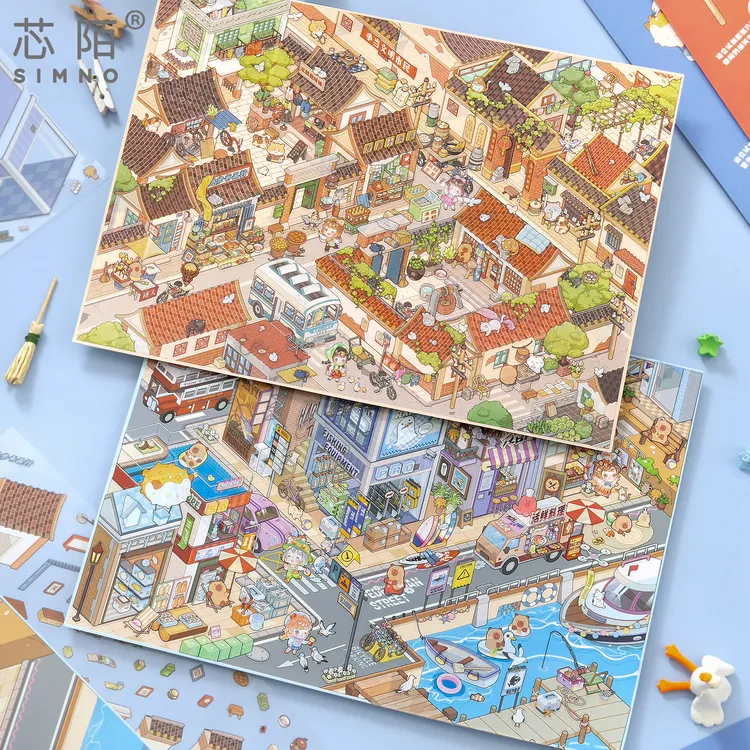 超大海景胡同俯视造景贴纸多种素材解压趣味贴纸