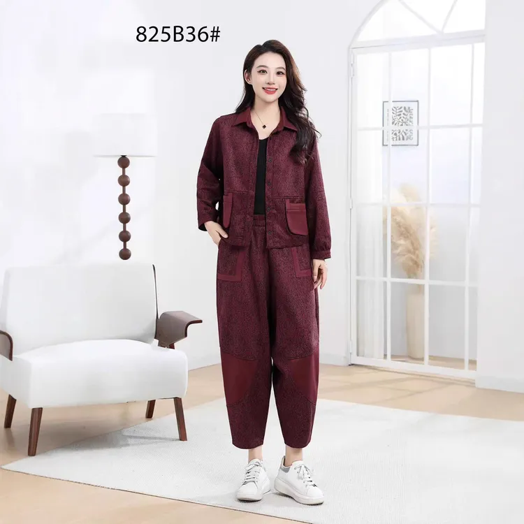 中老年妈妈法式时尚套装丹宁风休闲风森系中国风洋气舒适显瘦