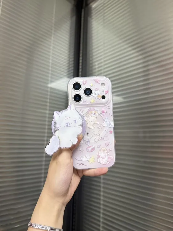 磨砂插画小猫尾巴转转imd双层硬背软边磁吸手机壳一套