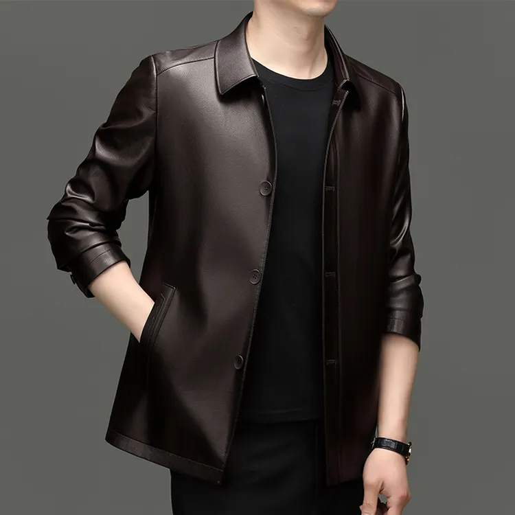 【海宁皮衣秋季新品】高档男士休闲中长款商务皮夹克春秋爸爸-2582