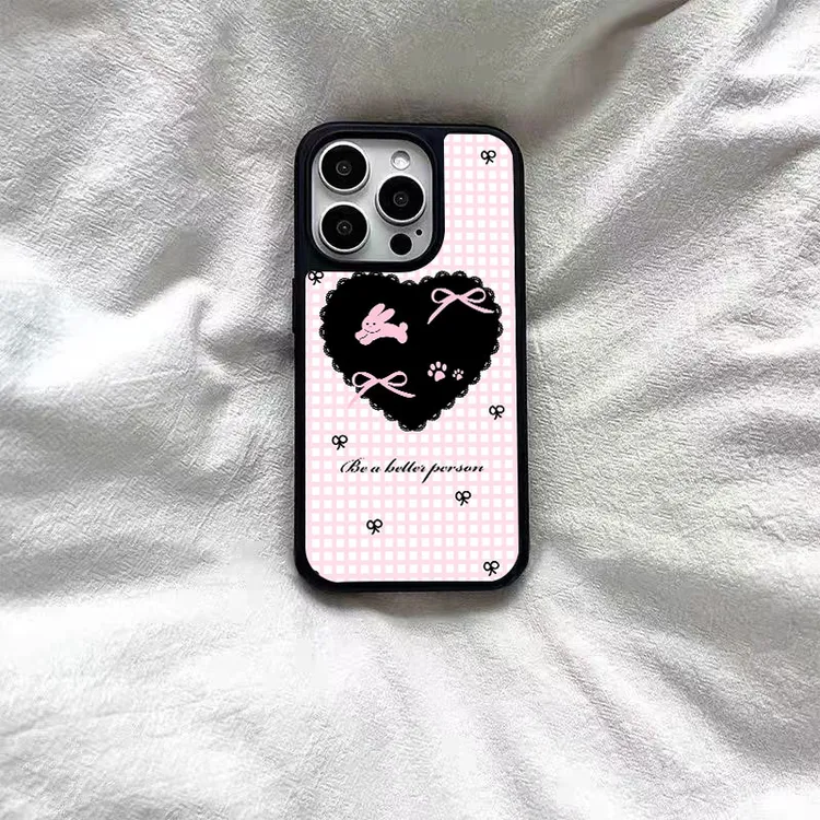 新款爱心粉格适用苹果16promax手机壳15小众14新款13亚克力12网红