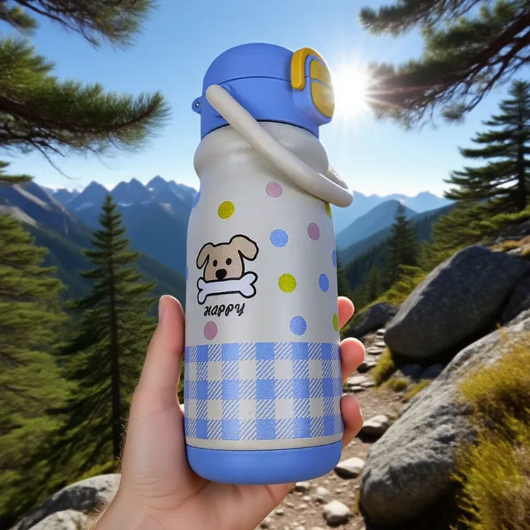 奇邦乐安手提保温杯可爱卡通图案便携保温杯学生水杯女生吸管水杯