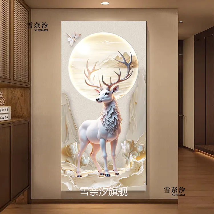 立体浮雕现代砂岩锦鲤鱼聚财走廊过道灯光客厅装饰画入户玄关挂画