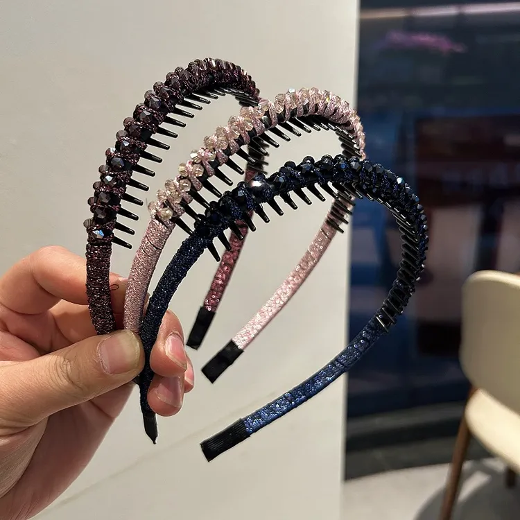 2025仿水晶插梳发箍女洗脸压发带齿防滑碎发整理头箍网红头饰发卡