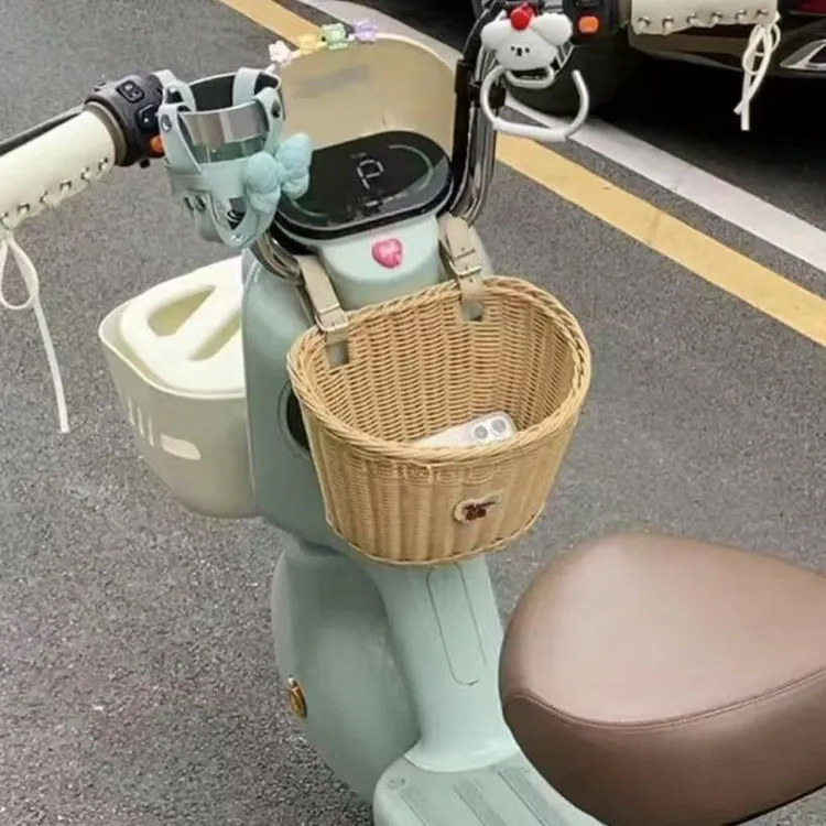 藤编车筐柳编车篓自行车篮子折叠车筐防水电动车儿童车前置车篮