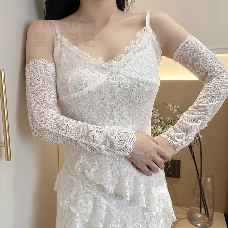 白色蕾丝袖套法式薄款夏季长款手套性感少女遮阳透气防晒手袖